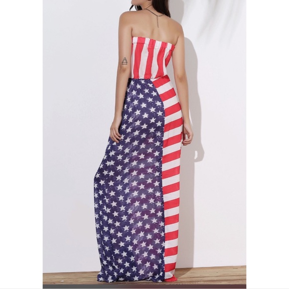 Patriotic American Flag Bandeau Maxi Coverup Dress - Picture 2 of 5